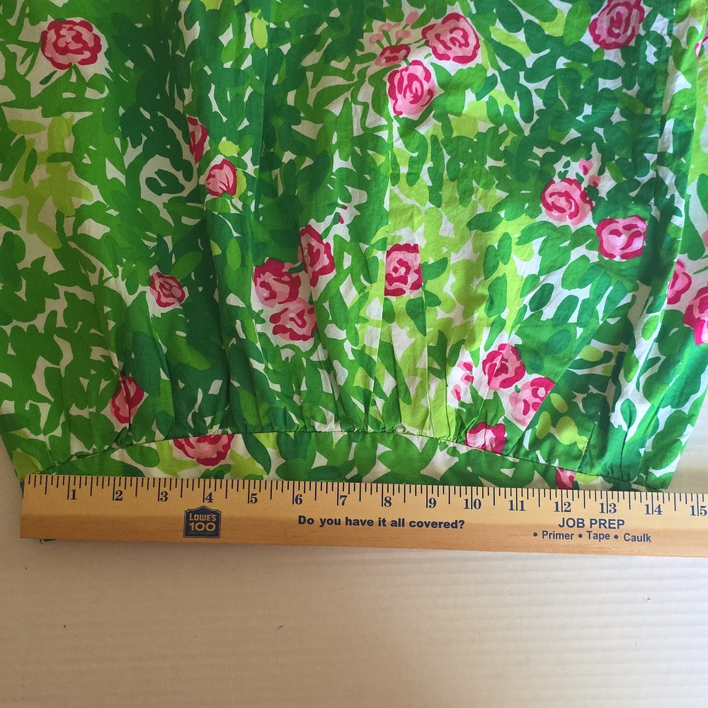 Lilly Pulitzer Cotton Green Floral Circle Skirt with Pink Roses Sz 4 Spring - Picture 11 of 14